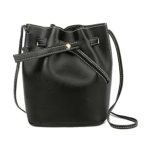 Women's Bucket Bag Trendy Drawstring PU Leather Handbag Soft